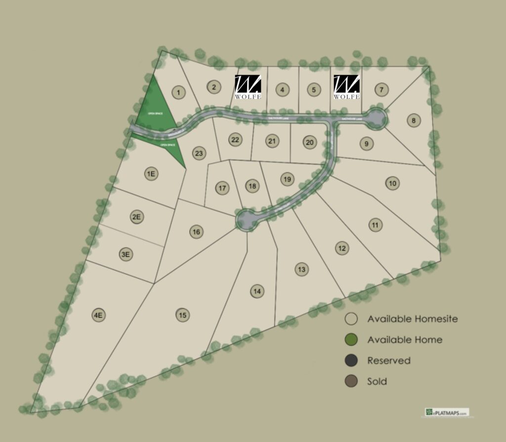 Saddleford community lot map showing WOLFE homesites on Lots 3 and 6