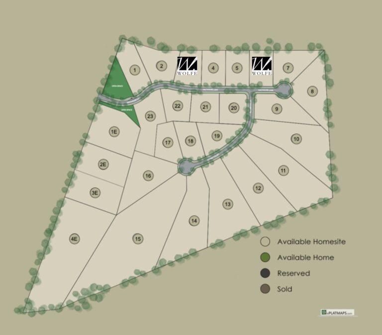 Saddleford community lot map showing WOLFE homesites on Lots 3 and 6